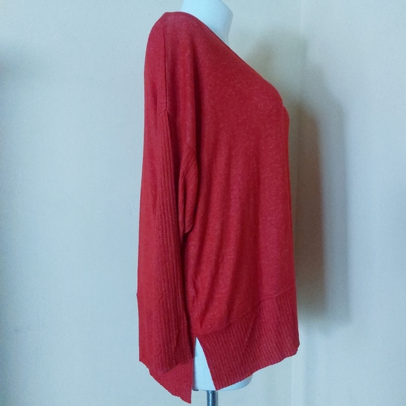 Per Se Womens Plus Size 2X Vibrant Red Coral Soft Long Sleeve Sweater - Picture 2 of 11